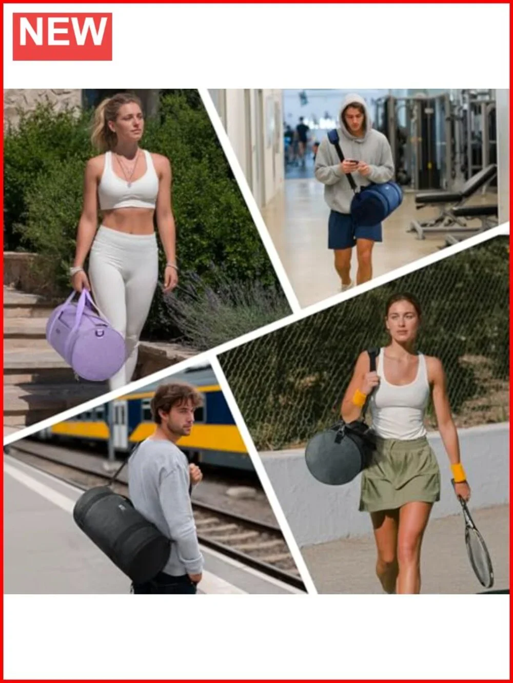 Gym Bag Round Duffle Bag with Shoe Compartment & Wet Pocket, Lightweight Carry